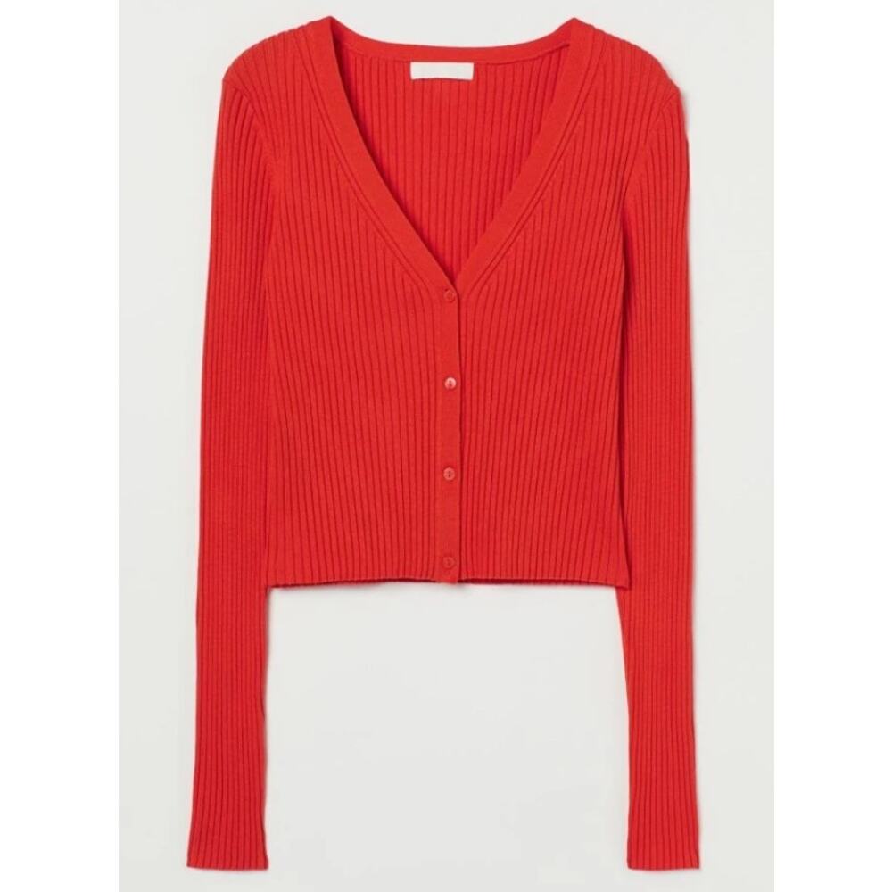 H&M Orange Rib Knit Cropped Cardigan XXL